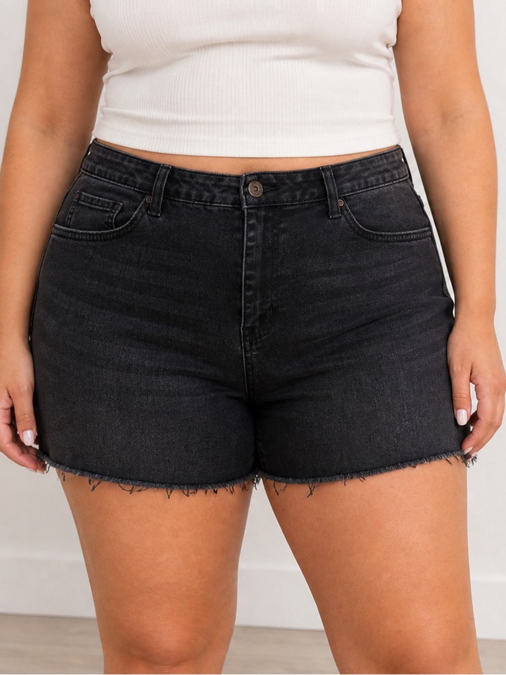 Arizona Black Denim Cutoff Shorts Size 19 – High Rise Raw Hem NWT